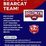 Baldwyn School District Accepting Teacher Applications for 2026-27 School Year BSD is now accepting applications for K-12th teacher positions for the 2026-27 school year