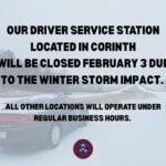 Corinth driver service station to close Feb. 3 due to winter storm Our driver service station located in Corinth will be closed February 3, 2026 due to the winter stor