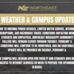 Northeast Mississippi Community College extends closure through Feb. 3 due to utility outages Due to ongoing power outages, limited water service, internet disruptions, and hazardous travel cond