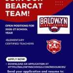Baldwyn School District Accepting Teacher Applications for 2026-27 School Year BSD is now accepting applications for K-12th teacher positions for the 2026-27 school year