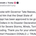 President Donald Trump Approves Mississippi Disaster Declaration Great talk with President Donald J
