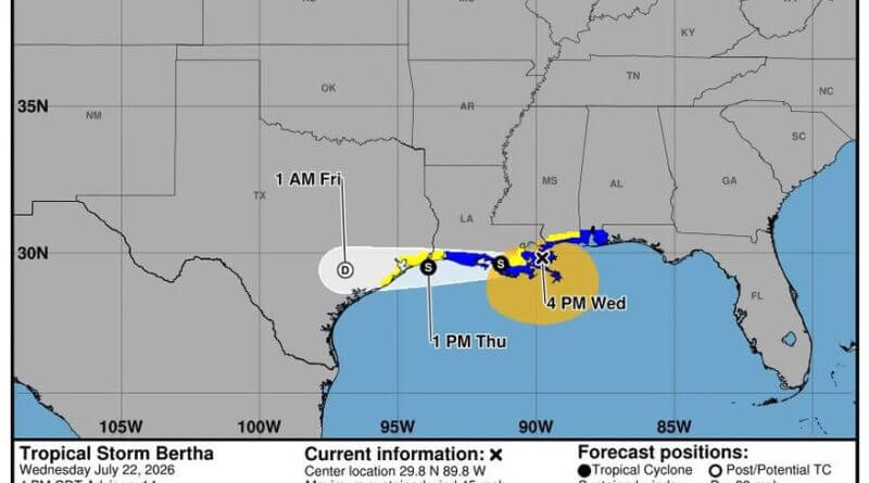 Tropical Storm Bertha Makes Landfall in Louisiana, Causes Power Outages Another update on Tropical Storm Bertha: